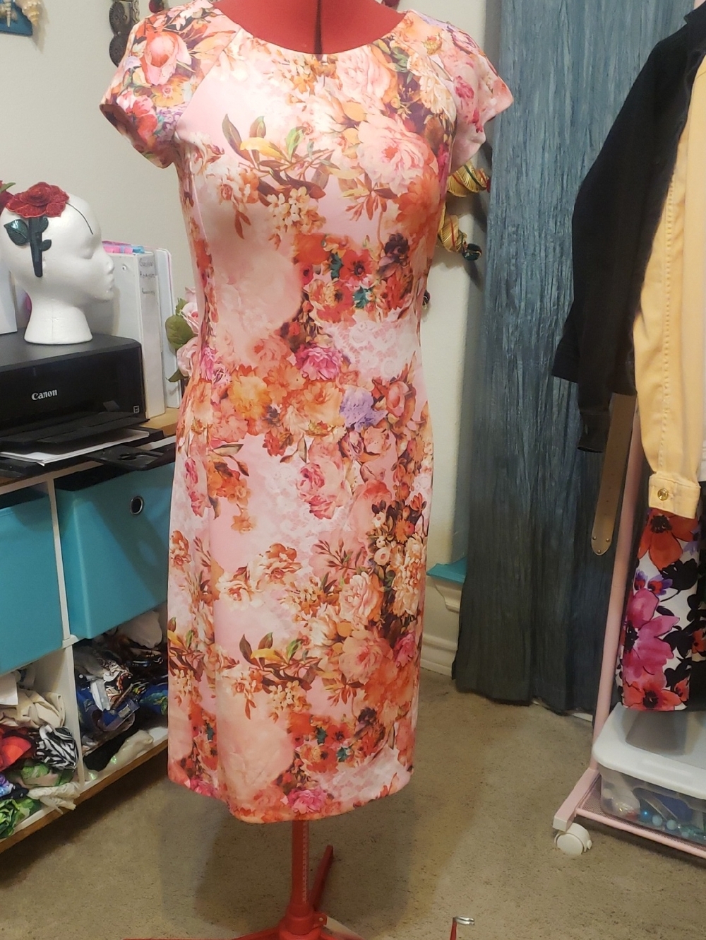 Beige by eci Pink Floral Cap-Sleeve Midi Dress